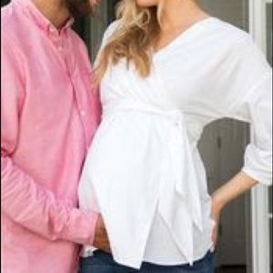 NWT Maternity Super Chic Faux Wrap Top, White